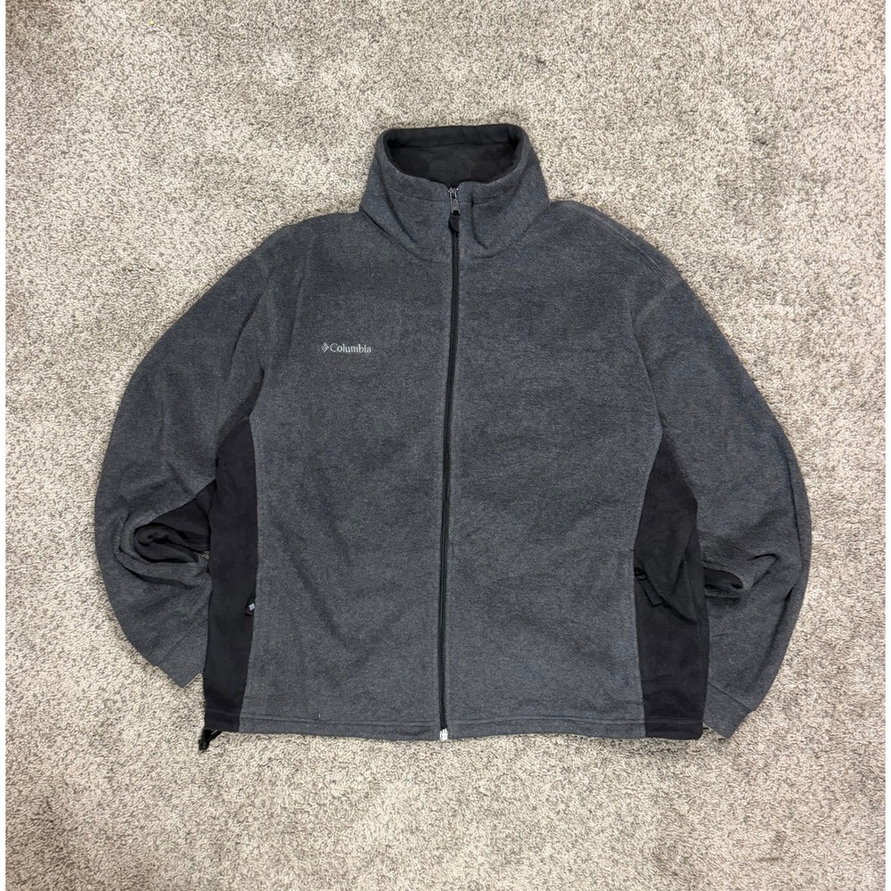 Columbia Mens XL Fleece Jacket Full Zip Charcoal Gray Black Mock Neck Hiking